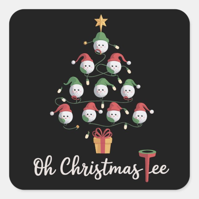 Golf Golfer Funny Golfing Oh Christmas Tee Square Sticker (Front)