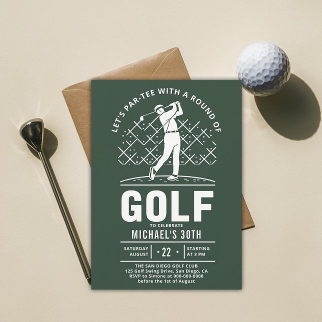 Golf Golfer Golfing Elegant Modern 30th Birthday Invitation (golf party 30th birthday invitation him men boyfriend golfer golfing elegant modern classy)