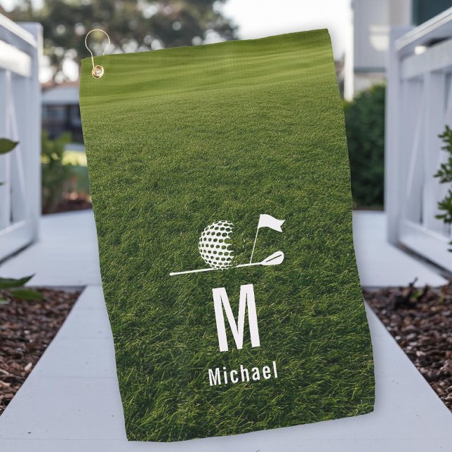Golf Golfer Golfing Minimalist Initial Custom Towel (personalized golf towel for him golfing golfer monogram initial accessory gift birthday christmas)