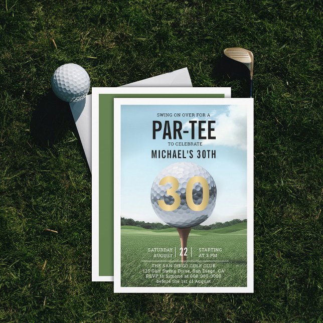 Golf Golfer Golfing Modern Men 30th Birthday Invitation (men 30th birthday invitation golf golfer golfing theme elegant modern classy stylish)