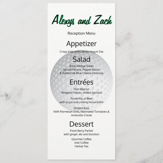 Golf Golfer Sports Lover Tee Time Reception Menu (Front)