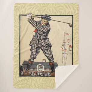 Golf Golfer Vintage Antique Golfing Sherpa Blanket