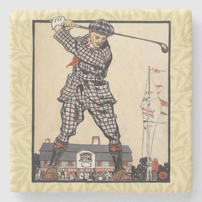 Golf Golfer Vintage Antique Golfing Stone Coaster (Front)