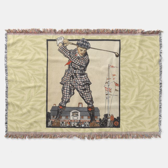 Golf Golfer Vintage Antique Golfing Throw Blanket (Front)