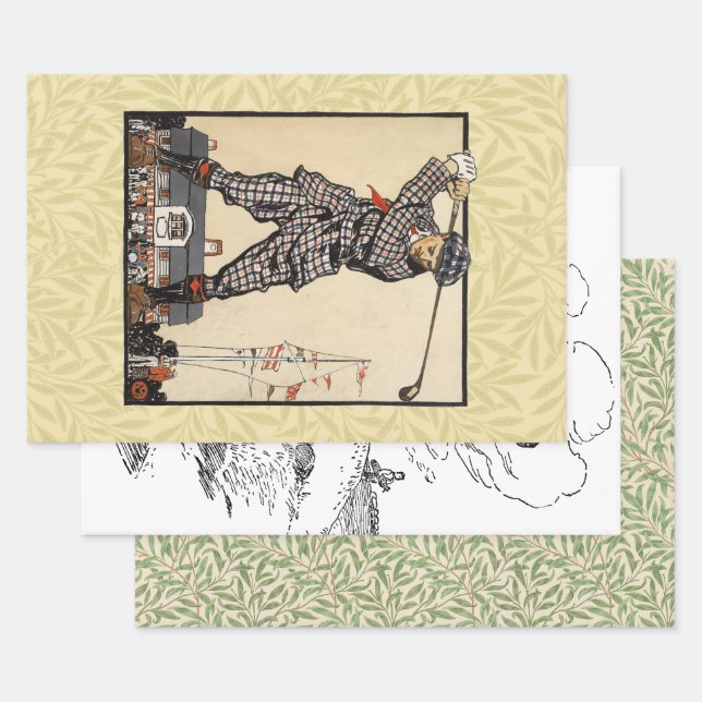 Golf Golfer Vintage Antique Golfing Wrapping Paper Sheet (Set)