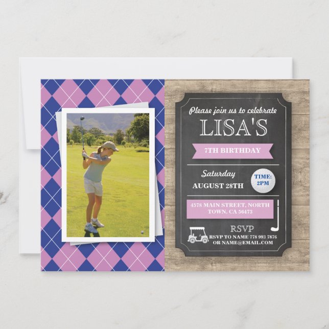 Golf Golfing Girls Birthday Party Photo Invite (Front)