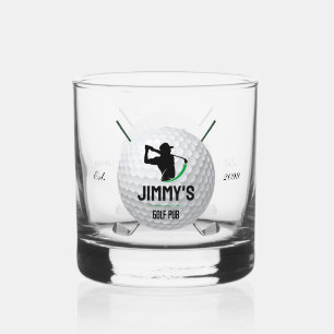 Golf Golfing Golfer Ball Clubs Rocks Drinkware Whiskey Glass