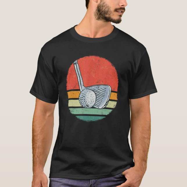 Golf Golfing Golfer Pitch Par Retro Sunset T-Shirt (Front)