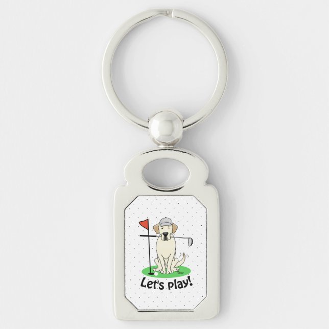 Golf Golfing Yellow Lab Labrador Retriever Dog Key Ring (Front)