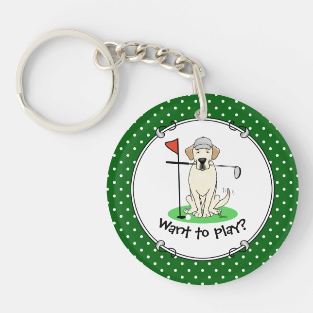 Golf Golfing Yellow Lab Labrador Retriever Dog Key Ring (Front)