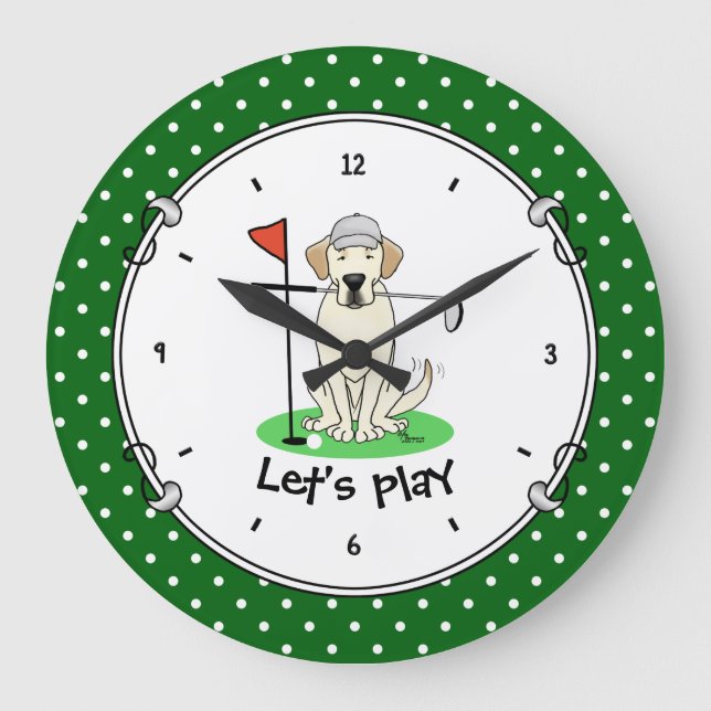 Golf Golfing Yellow Lab Labrador Retriever Dog Large Clock (Front)