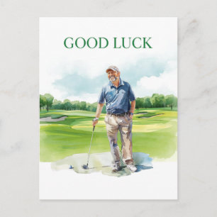 Golf Good Luck to golfer on green grass Postcard