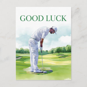 Golf Good Luck to golfer on green grass Postcard