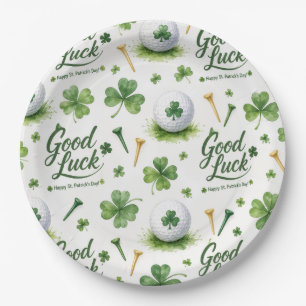 Golf Good Luck  with shamrock  St. Patrick's Day   Paper Plate