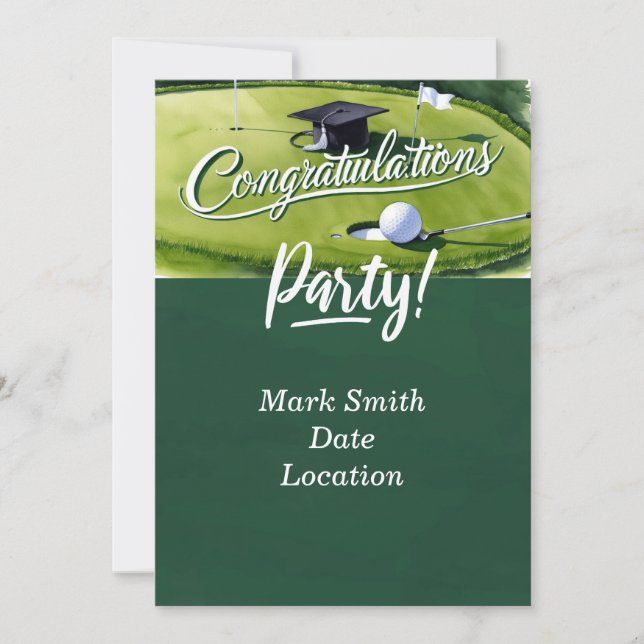 Golf Graduation Congratulations Party on green Invitation (Front)