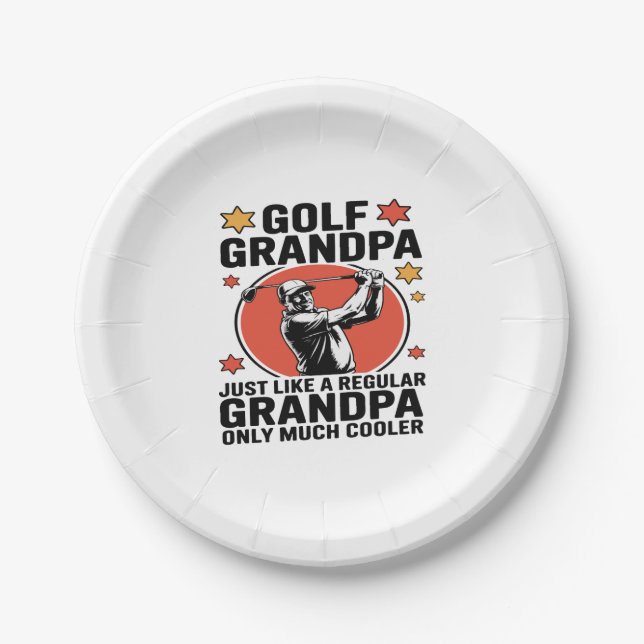 Golf Grandpa Just Like a Regular Grandpa Paper Plate (Front)