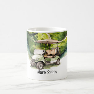 Golf green golf cart on golf course  coffee mug