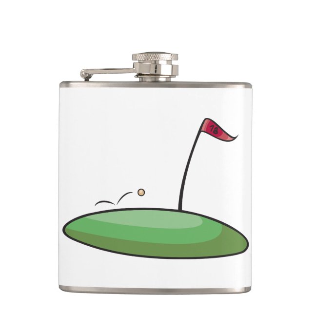 Golf Green Putting Hole with Flag 18 Hip Flask (Front)