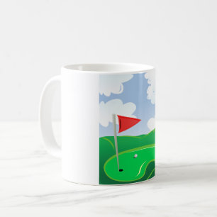 Golf Green with Red Flag and Ball Coffee Mug