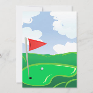Golf Green with Red Flag and Ball Invitation