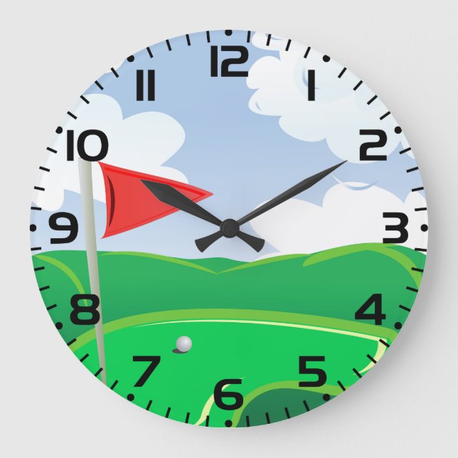 Golf Green with Red Flag and Ball Large Clock (Front)