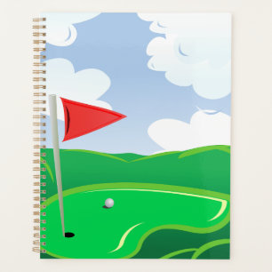 Golf Green with Red Flag and Ball Planner