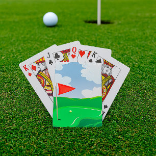 Golf Green with Red Flag and Ball Playing Cards