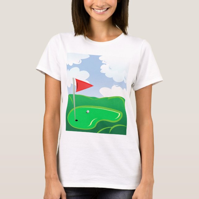 Golf Green with Red Flag and Ball T-Shirt (Front)
