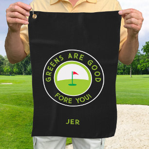 Golf Greens Fore Golfer Humour Funny Custom Black Towel