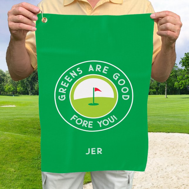 Golf Greens Fore Golfer Humour Funny Green Monogra Golf Towel (Creator Uploaded)