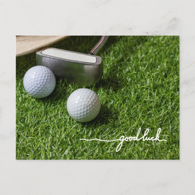 Golf greeting golf ball  good luck hand writing    postcard (Front)