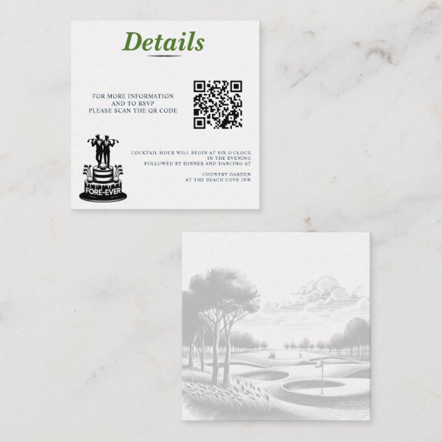 Golf Grooms Wedding QR Code Enclosure Card (Front/Back)
