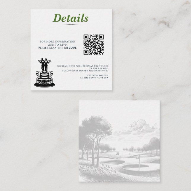 Golf Grooms Wedding QR Code Enclosure Card (Front/Back)