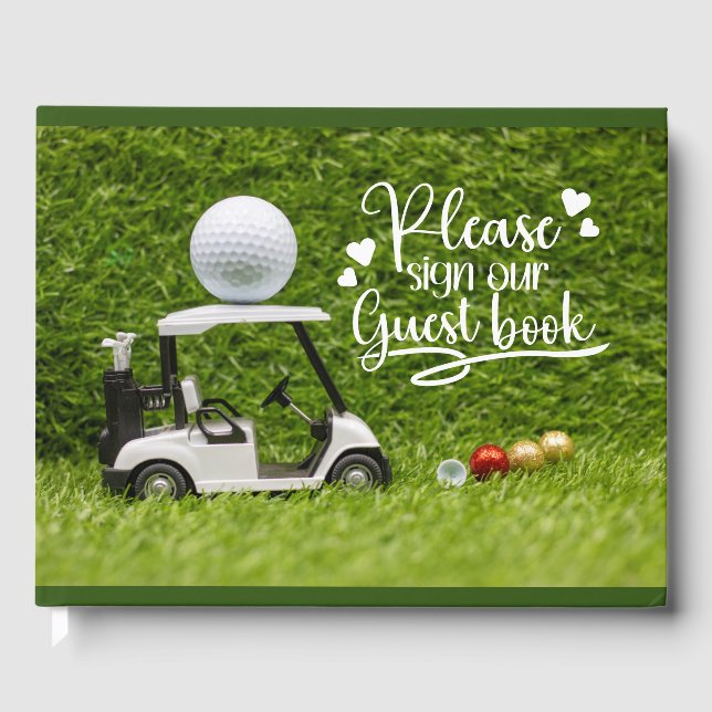 Golf guest book with golf ball for golfers party (Front)
