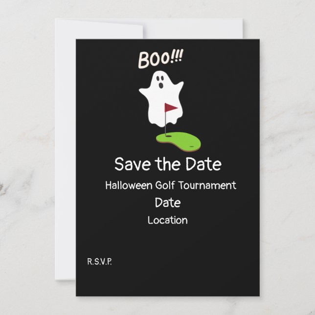Golf Halloween Day with Ghost save the date  Invitation (Front)