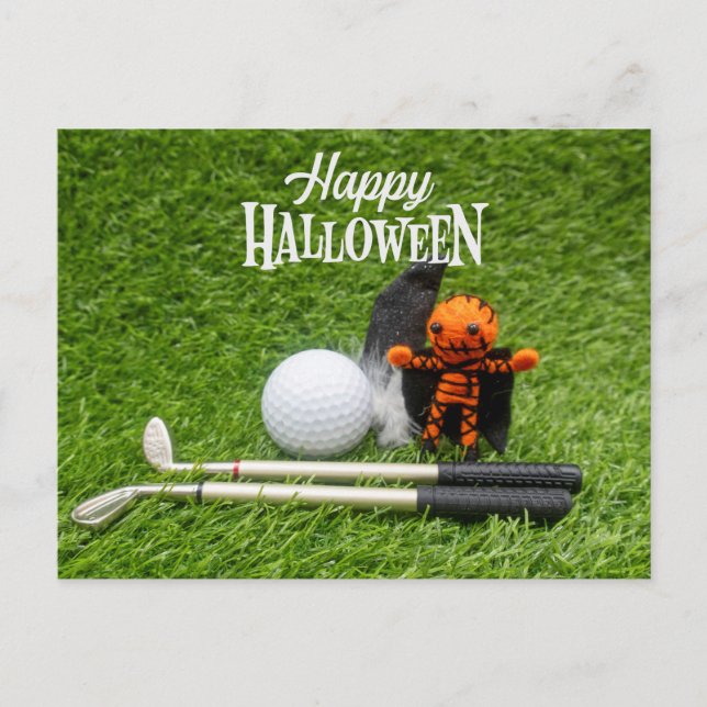 Golf Halloween Day with golf ball pumpkin ghost   Postcard (Front)