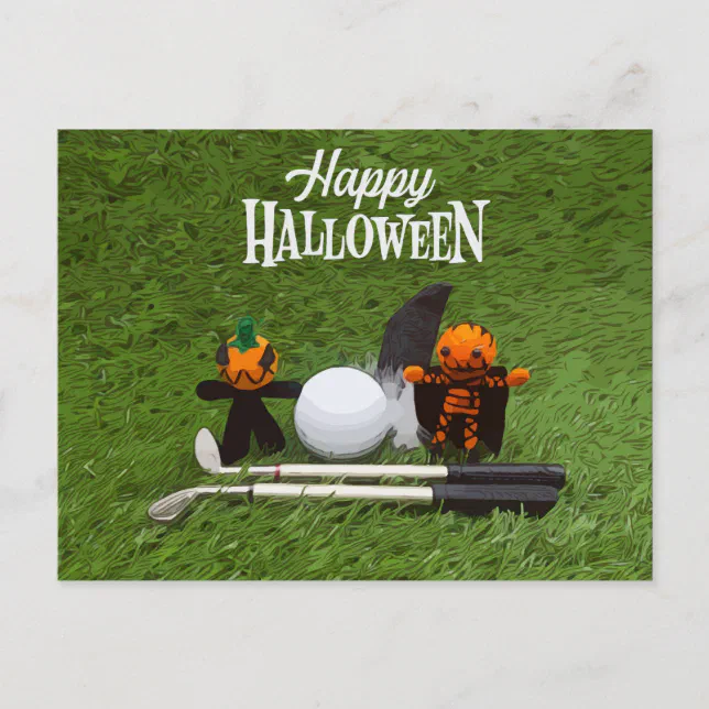 Golf Halloween Day with golf ball pumpkin ghost Postcard | Zazzle