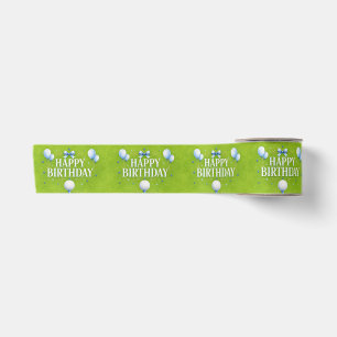 Golf Happy Birthday for Boy Watercolor Satin Ribbon