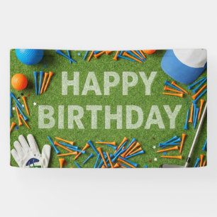 Golf Happy Birthday on Green Banner