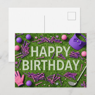 Golf Happy Birthday on Green Postcard
