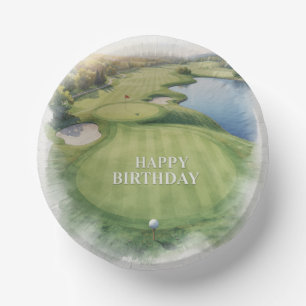Golf Happy Birthday on Putting Green Paper Plate