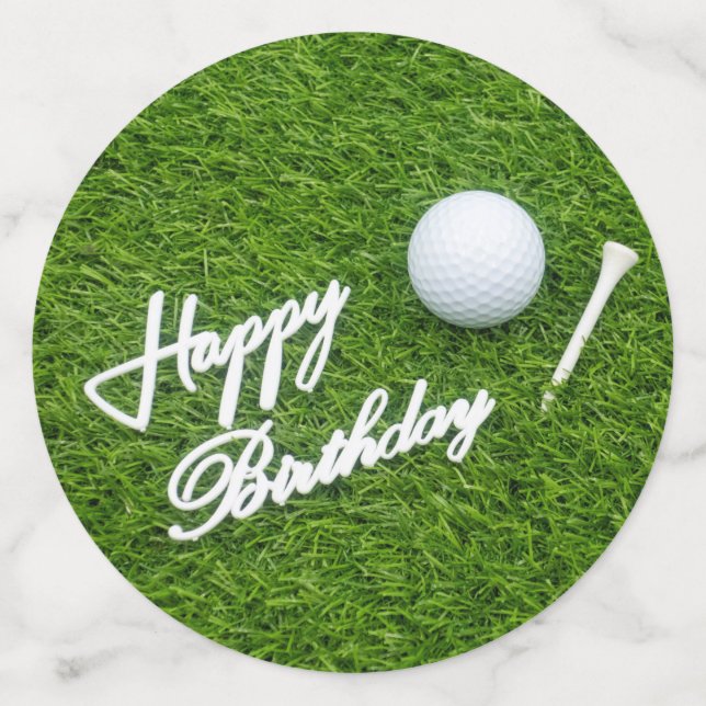Golf happy birthday with ball and tee on green confetti (Large Front)