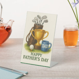 Golf Happy Father's Day with Trophy and Golf Ball Pedestal Sign