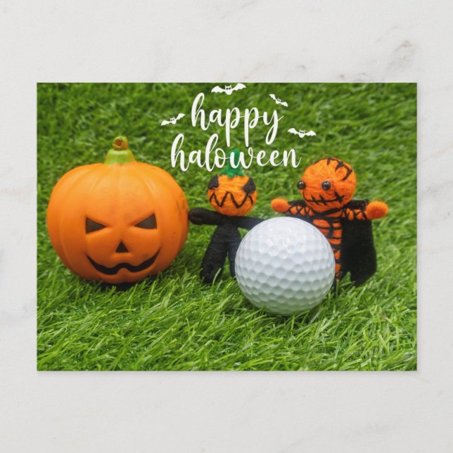 Golf Happy Halloween with Pumpkin and Golf Ball    Postcard (Front)