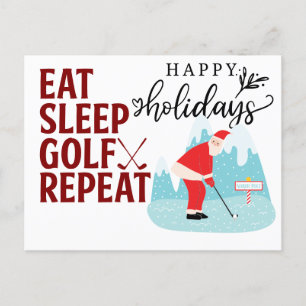 Golf Happy Holiday  Eat Sleep Golf Repeat Santa  Postcard