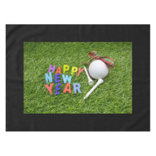 Golf Happy New Year with Golf Ball on Green Grass  Tablecloth