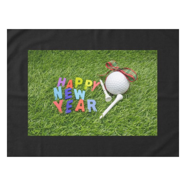 Golf Happy New Year with Golf Ball on Green Grass  Tablecloth (Front (Horizontal))
