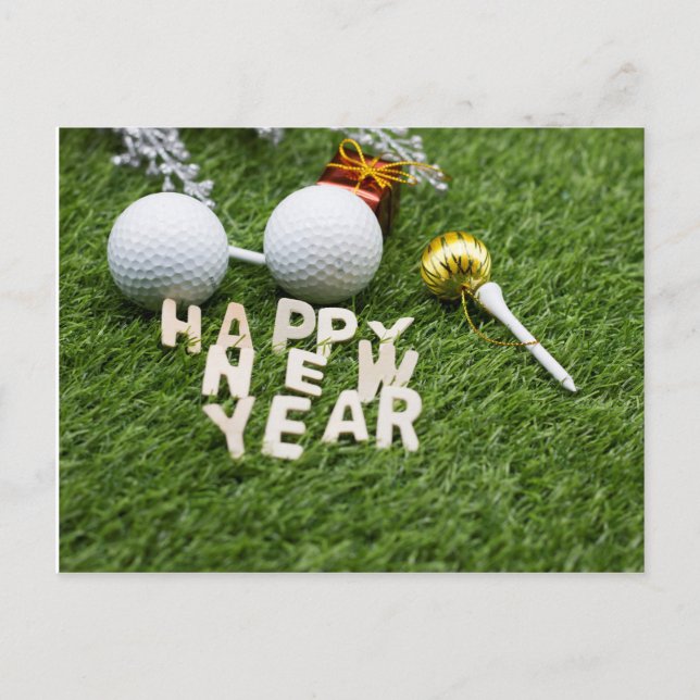 Golf Happy New Year with golf ball tee ornament Postcard (Front)