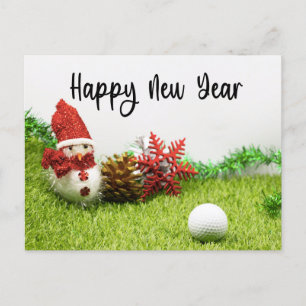 Golf Happy New year with Snowman  golfer holidays  Holiday Postcard