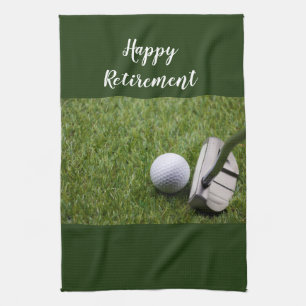 Golf Happy Retirement golf ball and Putter Golf Tea Towel